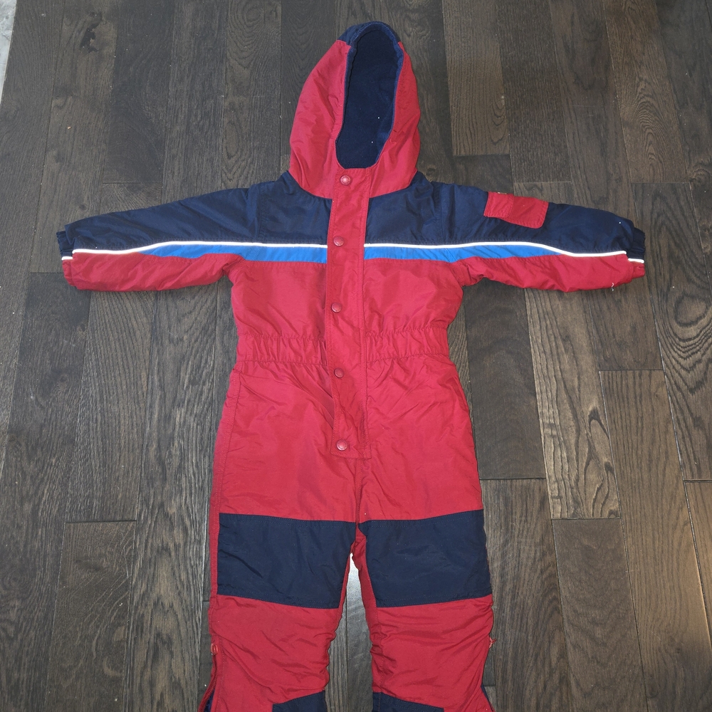Vintage Style L.L.Bean Kids Ski Snowsuit One Piece Winter Red Grow Cuffs 2T
